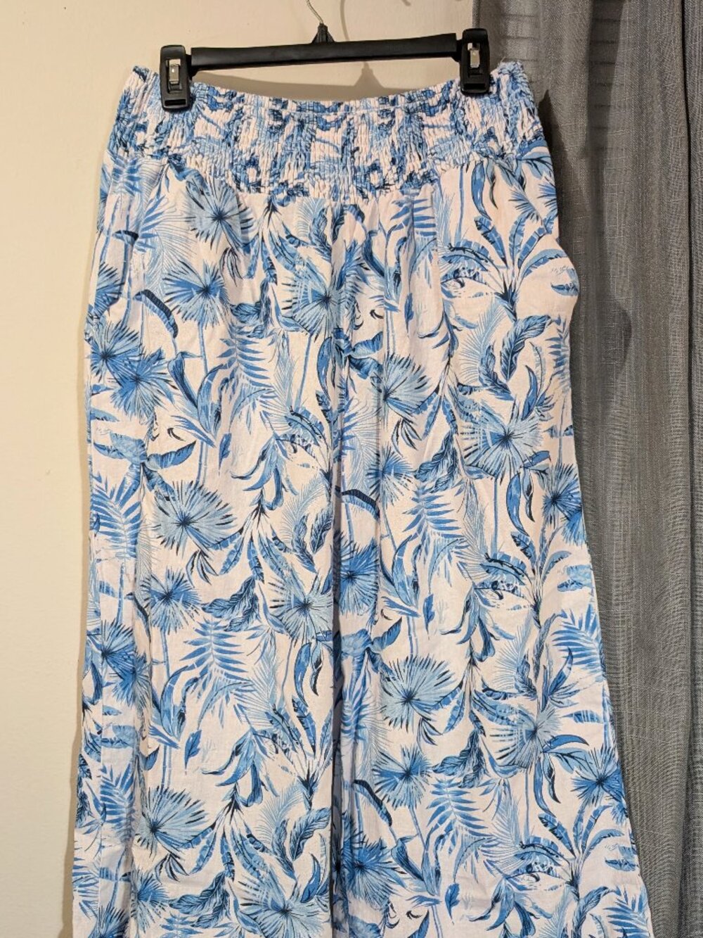 Tahari Wide Leg Blue Floral Tropical Linen Pants Size 1X